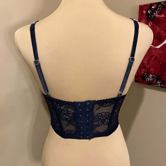 Victoria's Secret Navy Lace & Velvet Shine Rhinestone Strap Corset Bra, 32C - Picture 5 of 8